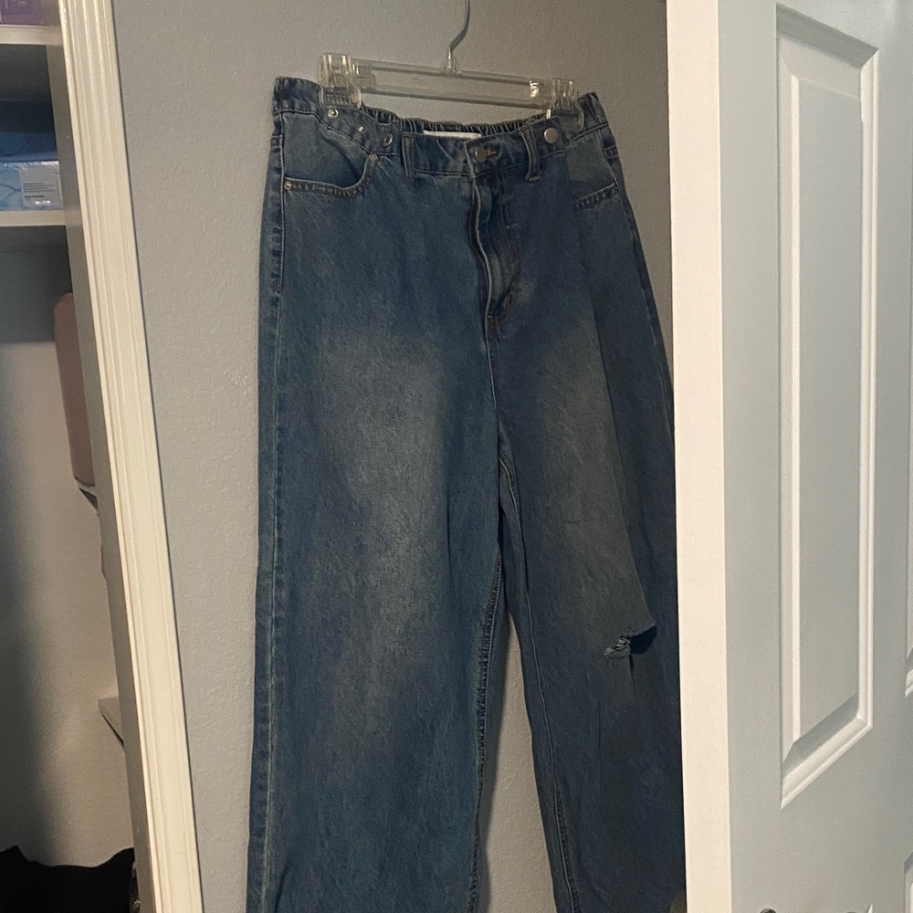 Blue Denim Jeans baggy wide leg womens
